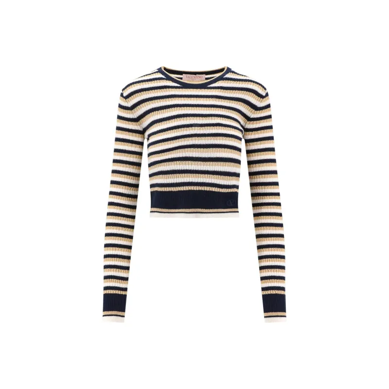 Valentino Striped Long-Sleeved Cropped Jumper-0