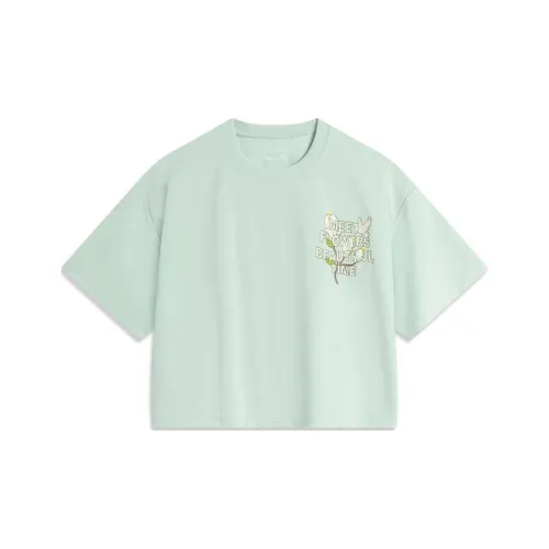 LiNing Sports Life Collection Drop Shoulder Sleeve T Shirt Women's Light Moss Blue