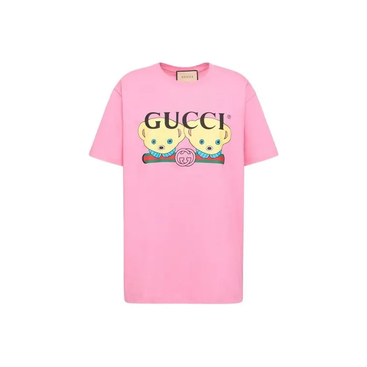GUCCI Drop Shoulder Sleeve T Shirt Women's Pink-0