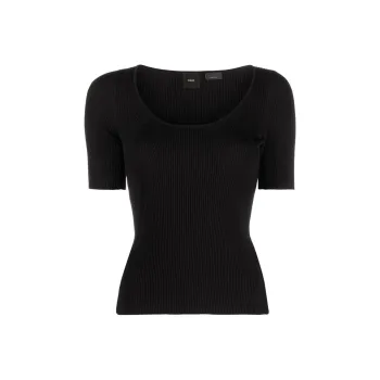 PINKO U-Neck Ribbed-Knit Top