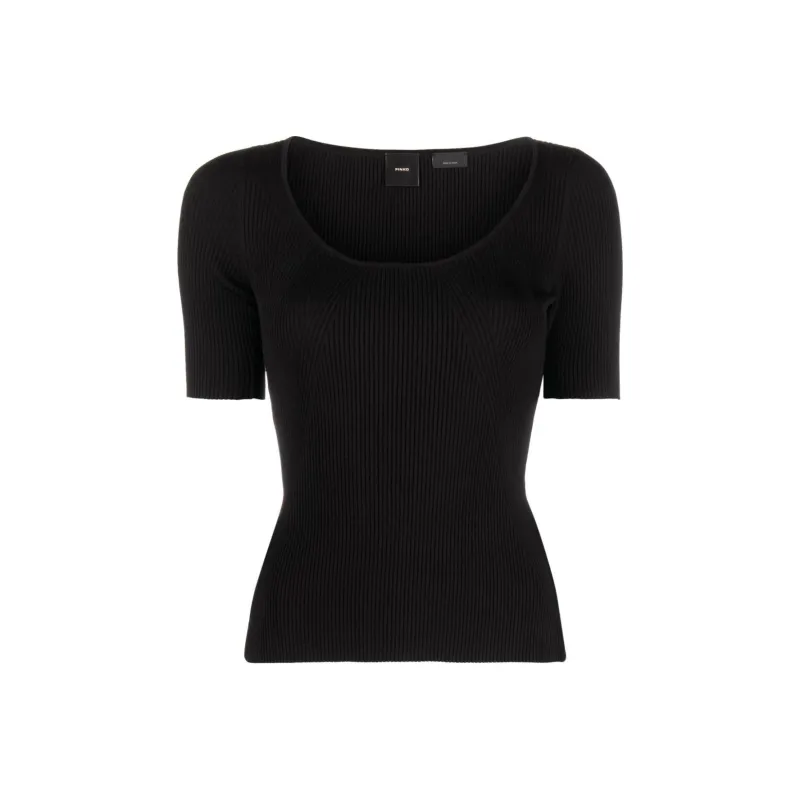PINKO U-Neck Ribbed-Knit Top-0
