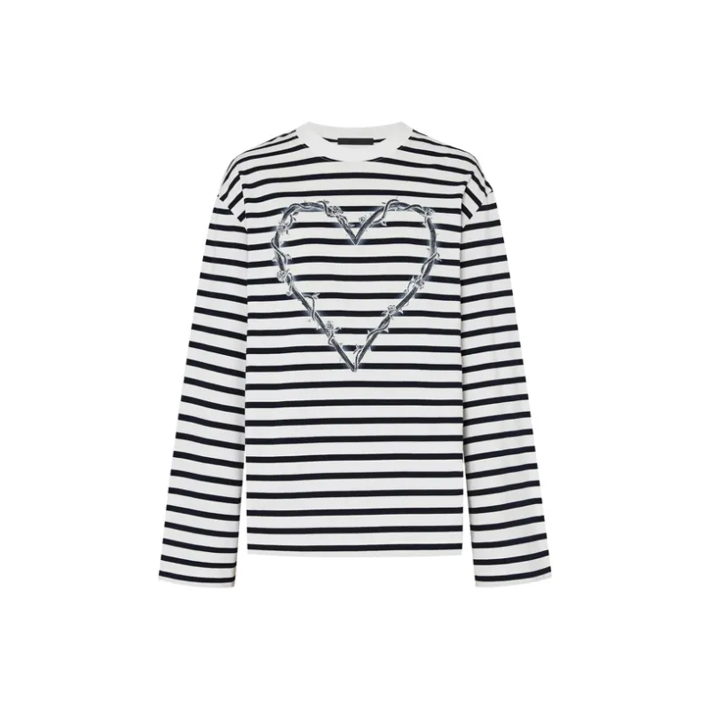 MOCO T Shirt Women's Black White Stripes-0