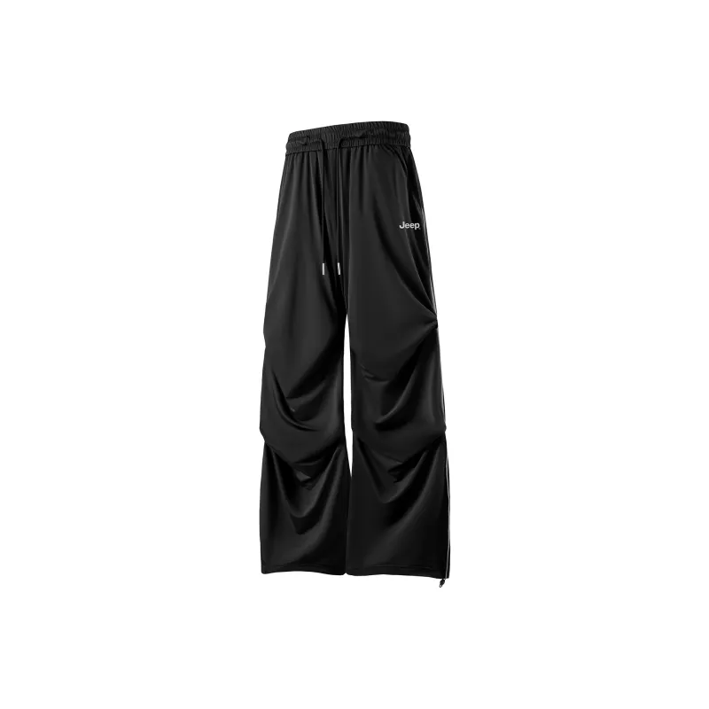 Jeep Solid Color Straight Fit Mid Rise Lace Up Casual Pants Unisex-0