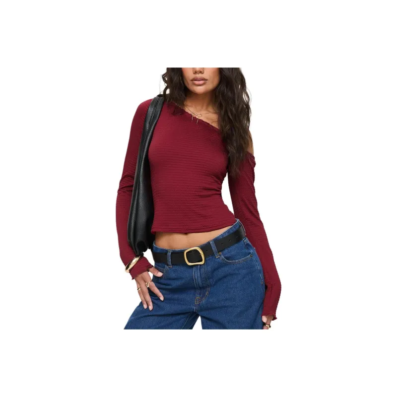 PRINCESS POLLY T-Shirt Women's Maroon/Chestnut-0