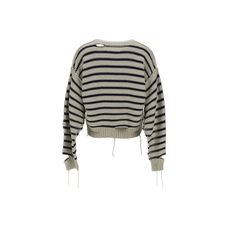 MM6 Maison Margiela Striped Distressed Knit Jumper-1
