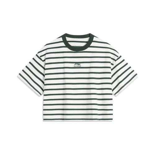 LiNing Weekend chart Drop Shoulder Sleeve T Shirt Women's Ivory/Vintage Green