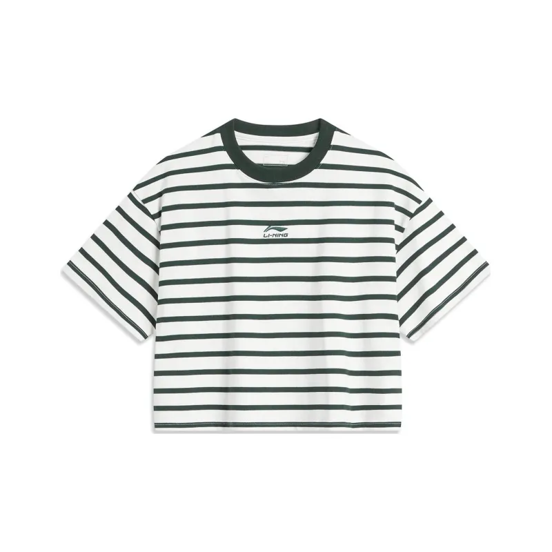 LiNing Weekend Youth Drop Shoulder Sleeve T Shirt Women's Ivory/Vintage Green-0