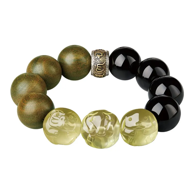 Yi Mingju Green Sandalwood Bracelets Men's-7