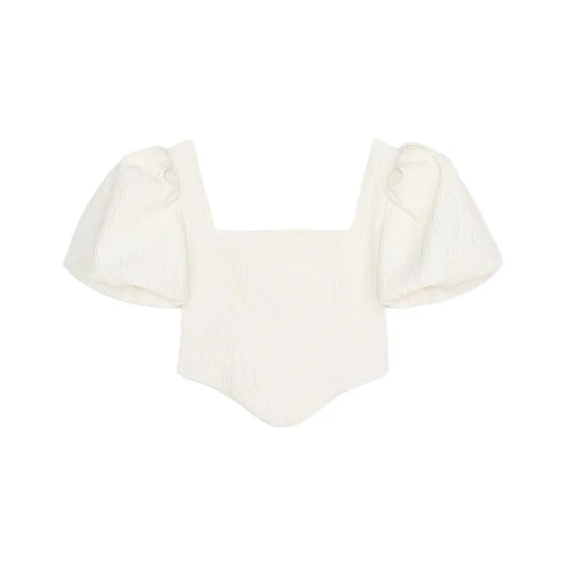 ZARA Crop Tops Women's Raw White-0