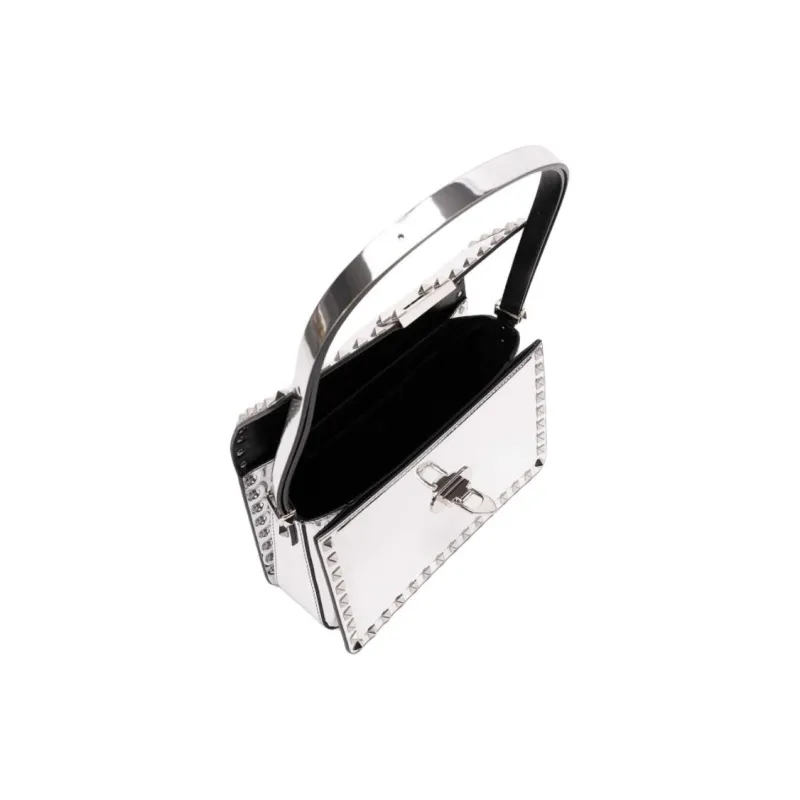 Valentino Rockstud Calfskin Shoulder Bag Women's Silver-3