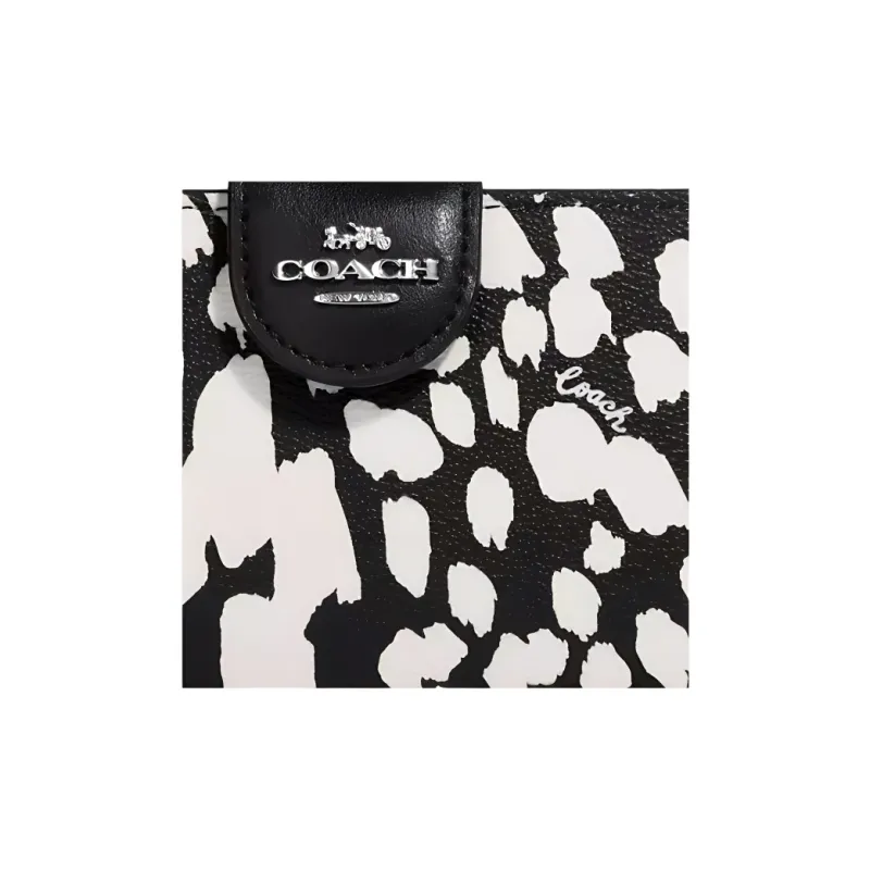 COACH Corner Zip Coated Canvas With Leather Document Wallet Card Holder Money Medium Size Women's Black & White-2