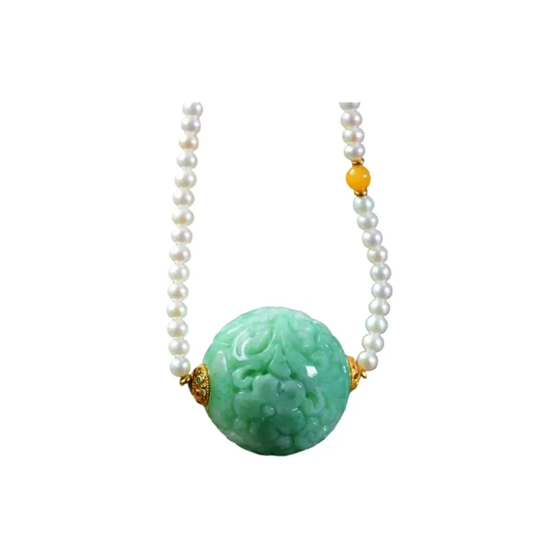Xiao Tian Ice Glutinous Jadeite Fortune Bead Collarbone Chain Necklace Women's-0