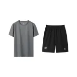 Minimalist Style Black Shorts+Gray Short-Sleeved Shirt