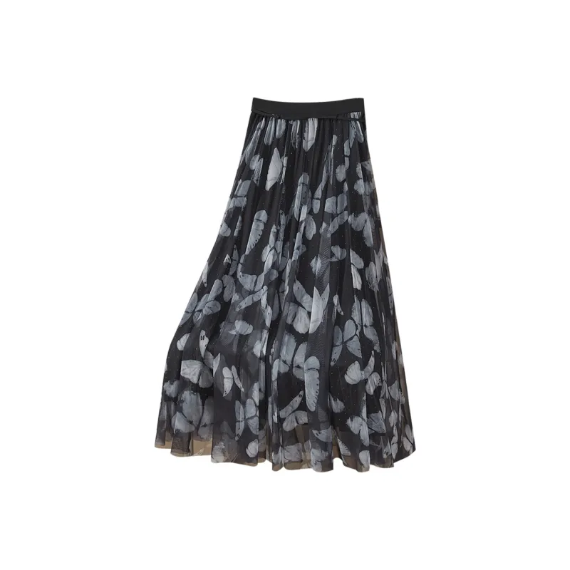 TOUCH Casual Long Skirt Women's Gray Butterfly-1