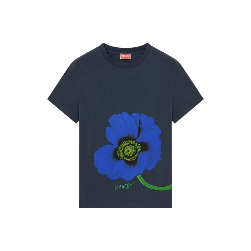 KENZO Poppy Flower Series T Shirts Women's Dark Blue-0