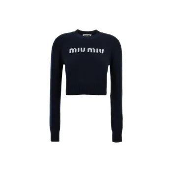 MIU MIU Logo Intarsia Crewneck Knitted Jumper