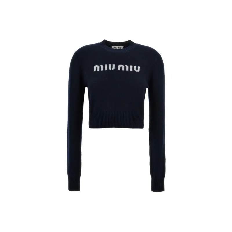 MIU MIU Logo Intarsia Crewneck Knitted Jumper-0