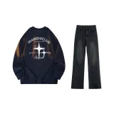 Navy Blue (Long-Sleeved)+Black Gray Jeans