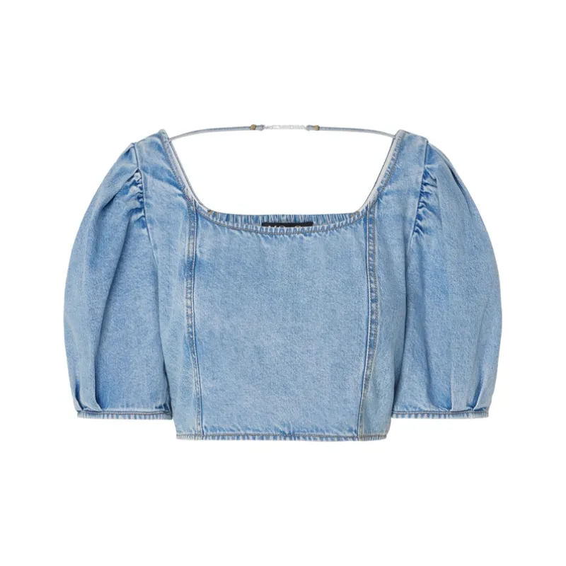 MOCO Denim Short Sleeved Top Women's Denim Light Blue-0