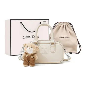CinvaiKrose Synthetic Leather Handbag Small Size Women's Ecru/Black