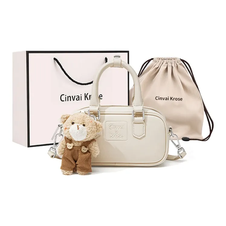 CinvaiKrose Synthetic Leather Handbag Small Size Women's Ecru/Black-0