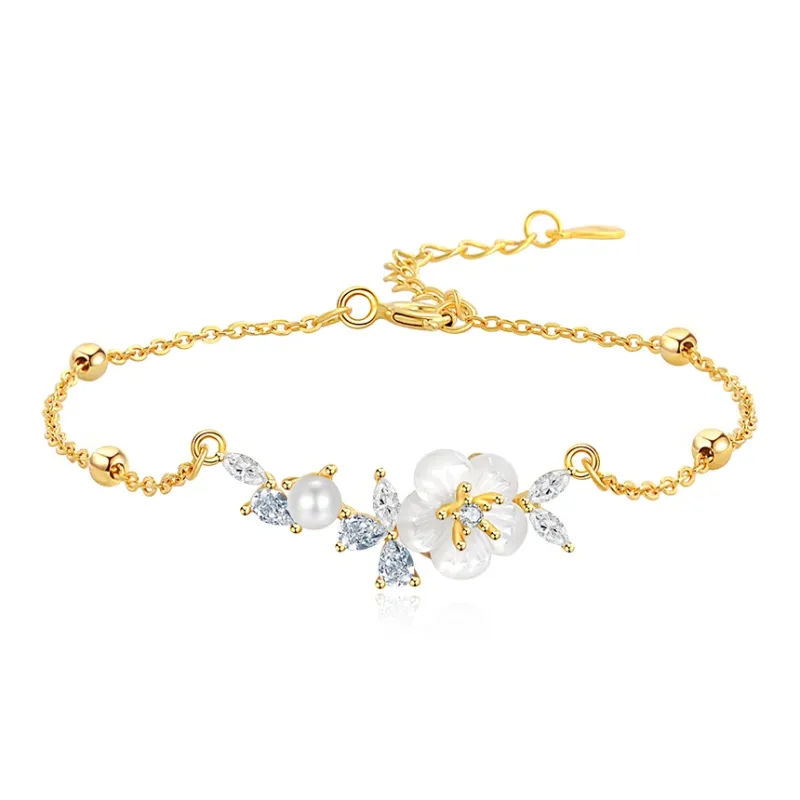 Hurry That Year Shell Pearl, Shell Flower, Synthetic Cubic Zirconia Bracelets Women's-0
