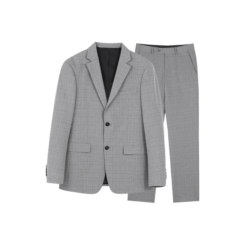 FIRS Business Suits Men's Light Gray Plaid-0
