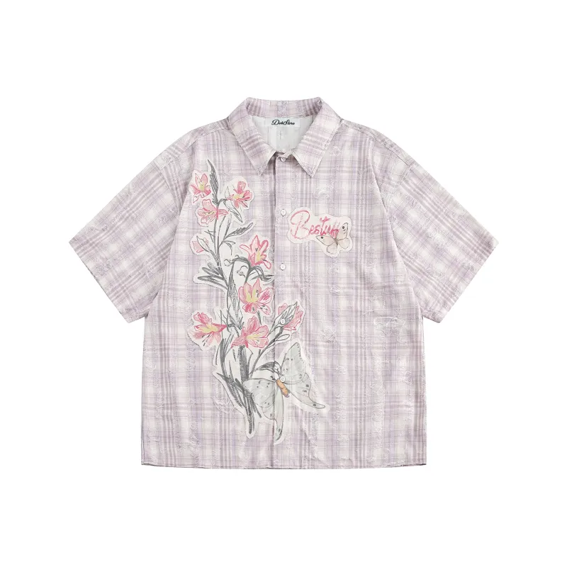 DOH STORE Shirt Unisex Pink Purple Plaid-0