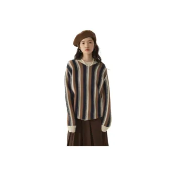 Omont Sweater Women's Vertical Stripes Color Blocking