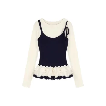 ABBY GODDESS T Shirt Women's Navy Blue & Apricot