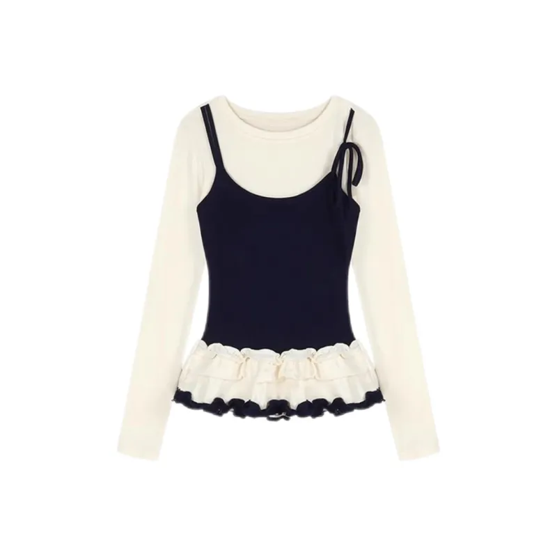 ABBY GODDESS T Shirt Women's Navy Blue & Apricot-0