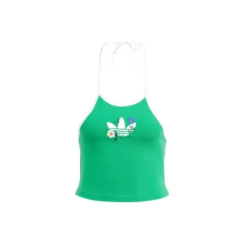 Adidas Originals Fashion Graphics Floral Halter Neck Top Crop Tops Women's Green