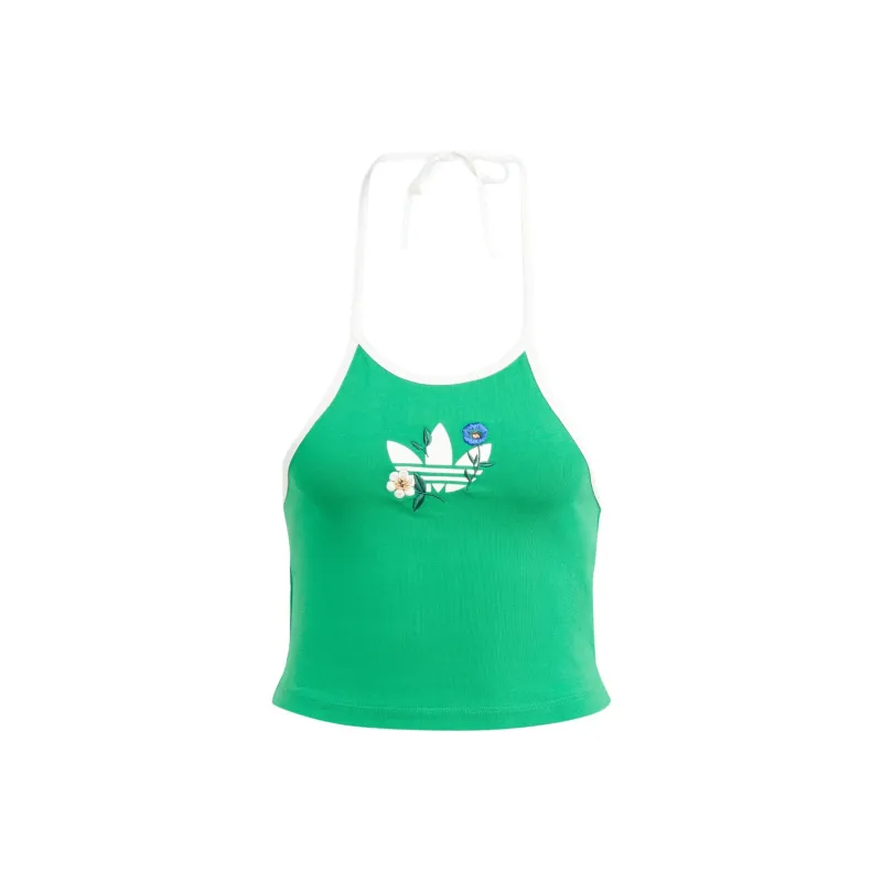 Adidas Originals Fashion Graphics Floral Halter Neck Top Crop Tops Women's Green-0
