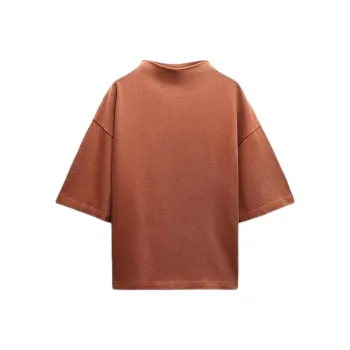 ZARA Drop Shoulder Sleeve T-Shirt Women's Brick Red