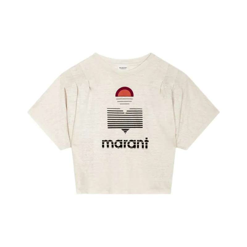 ISABEL MARANT ETOILE Drop Shoulder Sleeve T Shirt Women's Beige-0