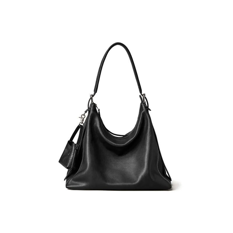 KAISER Top Grain Vegetable Tanned Cow Leather Tote Bag, Shoulder Bag Women's Black/Coffee-1