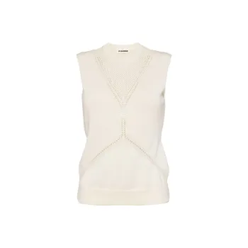JIL SANDER Pointelle Wool cotton Blend Knitted Top