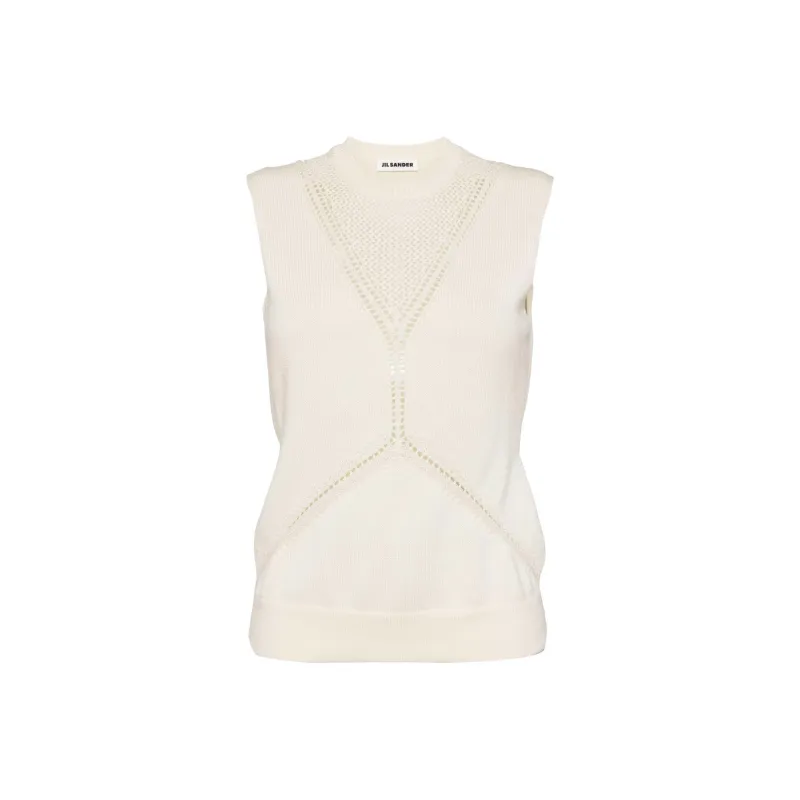 JIL SANDER Pointelle Wool cotton Blend Knitted Top-0