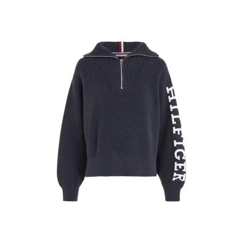 tommy Front Hilfiger Half Zip Relaxed Fit Jumper Sweater Women's Marine Blue