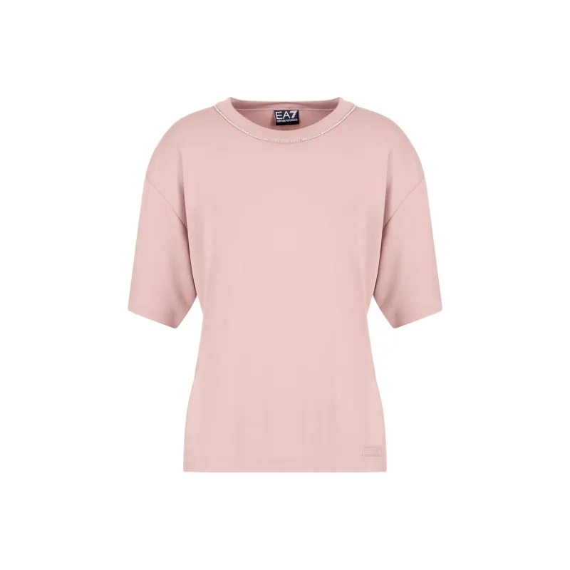 EMPORIO ARMANI EA7 Drop Shoulder Sleeve T Shirt Women's Pink-0