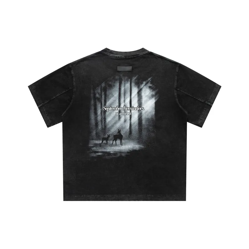 YIMAI 100% Cotton American Heavyweight T Shirt Unisex Black-1