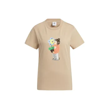 Adidas Originals Set in Sleeve T Shirt Women's Khaki Brown