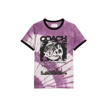 COACH Letter Print Crew Neck Short Sleeved T Shirt T Shirt Women's Purple