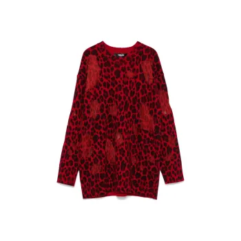 VERSACE Leopard-Printed Semi-Sheer Panelled Jumper