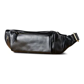 Simple&nature Vegetable Tanned Cow Leather Fanny Pack Unisex Black/Light Brown