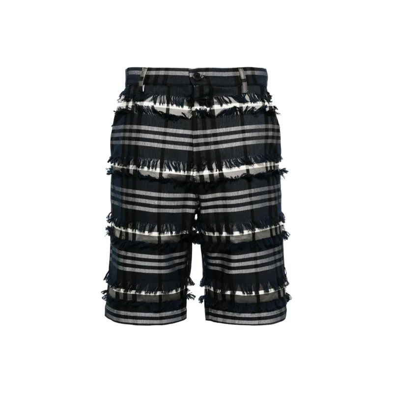 HENRIK VIBSKOV Check-print Frayed Shorts-0