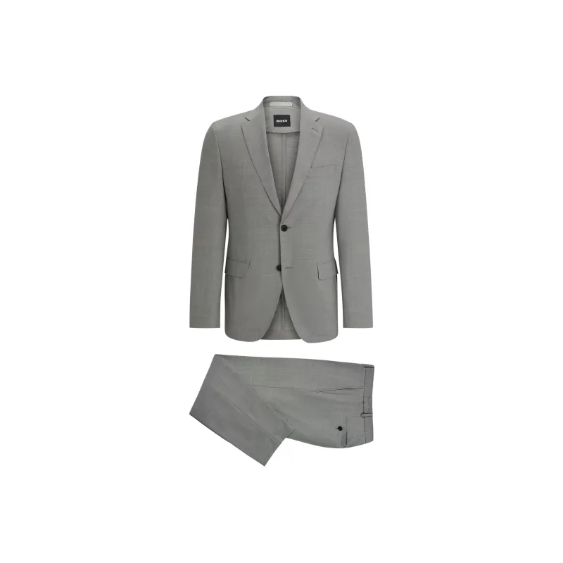 HUGO BOSS Slim-Fit Suit In Micro-Patterned Performance-Stretch Cloth Business Suits Men's Gray-0