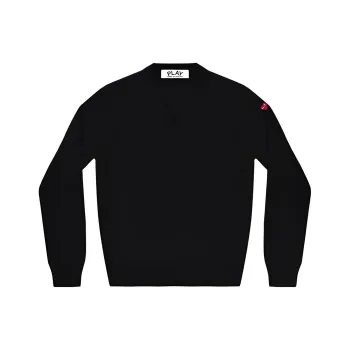 Comme Des Garcons Play Women's Small Heart On Sleeve V Neck Sweater Black