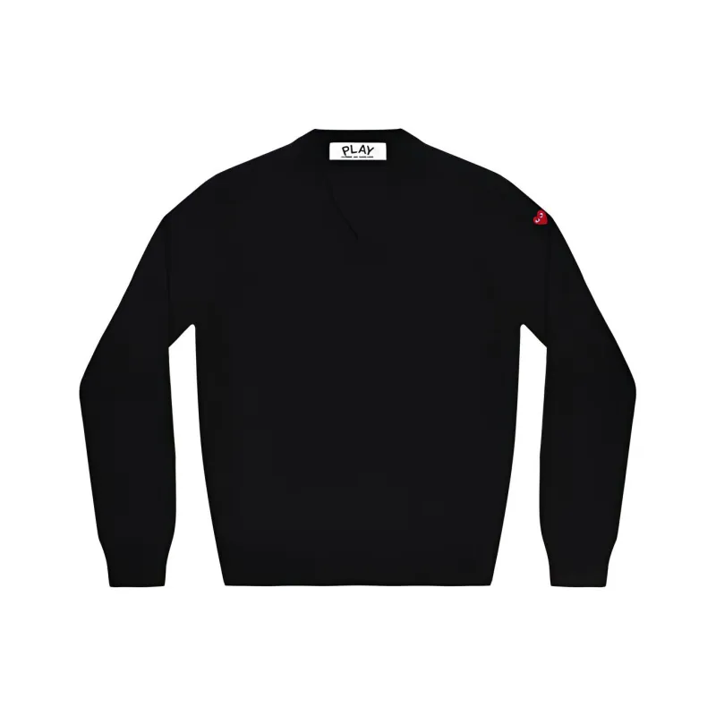 Comme Des Garcons Play Women's Small Heart On Sleeve V Neck Sweater Black-0