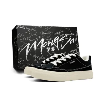 Mengsai Cushioning Coverage And Abrasion Resistant Low Top Skateboard Shoes Men's Black With White Stitching